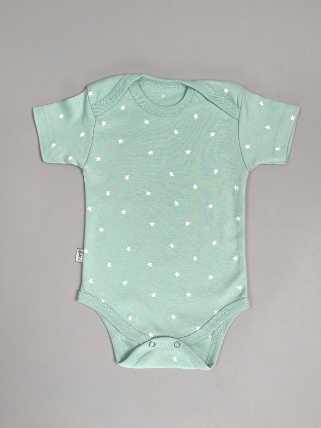 Набор боди лодочек с коротким рукавом, Звездочки, зеленый
