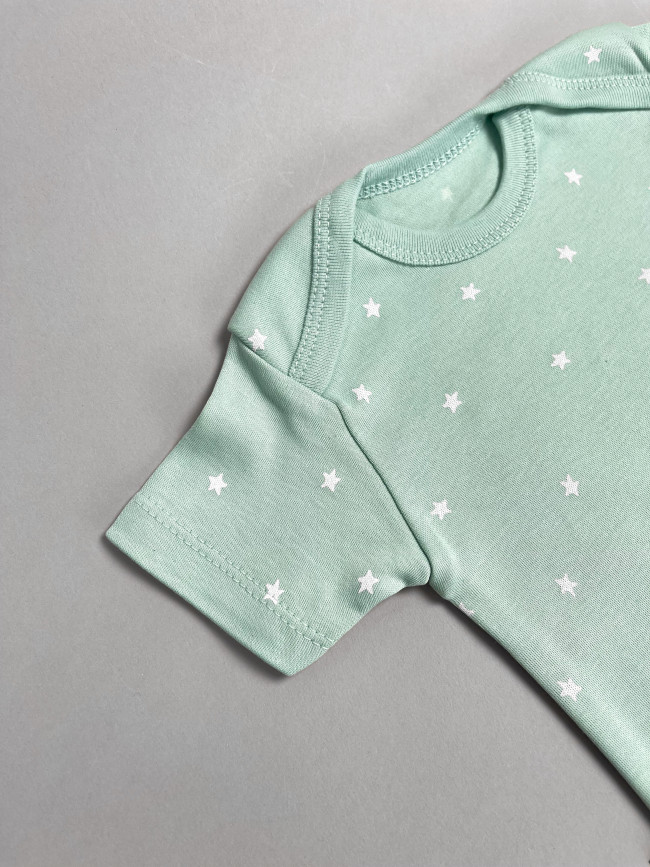 Набор боди лодочек с коротким рукавом, Звездочки, зеленый