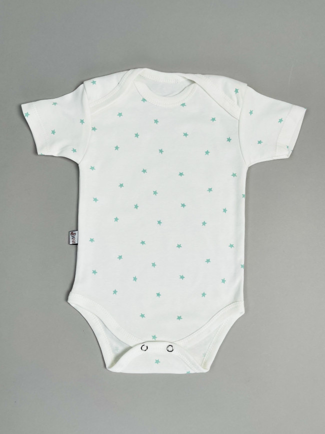 Набор боди лодочек с коротким рукавом, Звездочки, зеленый