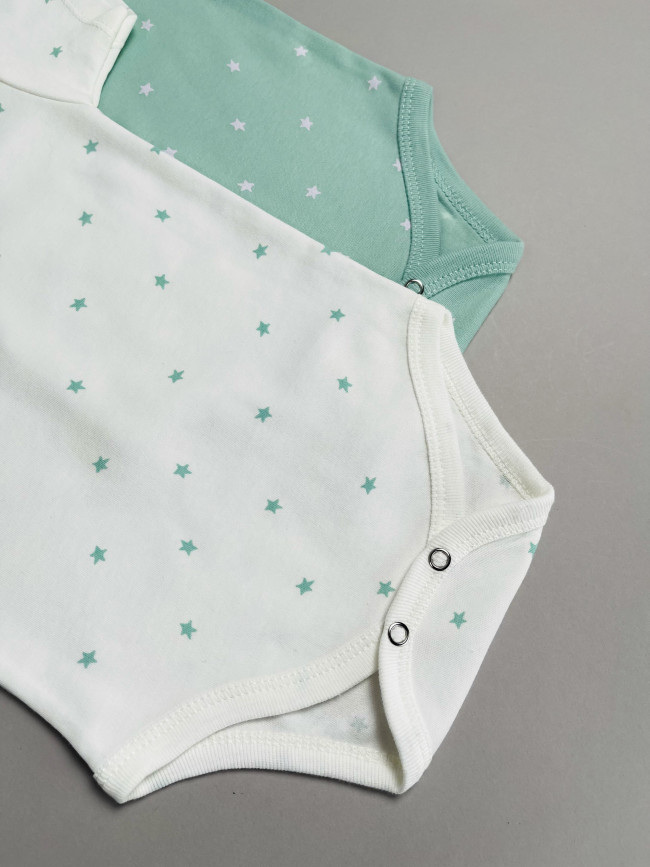 Набор боди лодочек с коротким рукавом, Звездочки, зеленый