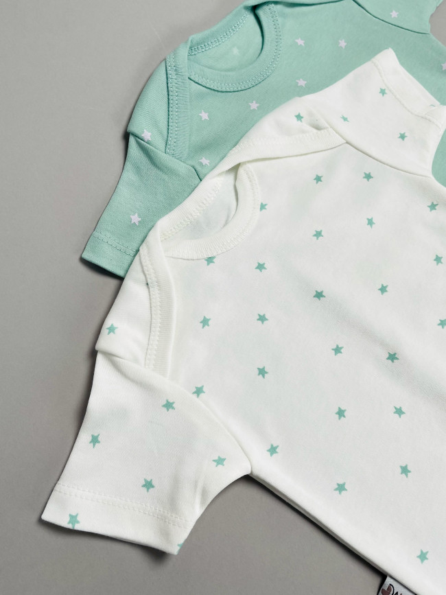 Набор боди лодочек с коротким рукавом, Звездочки, зеленый