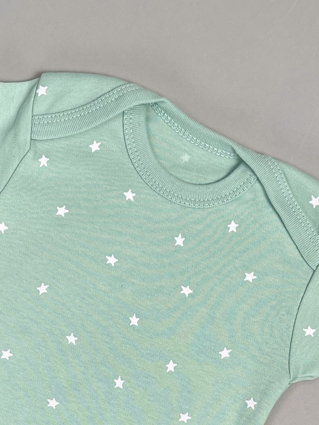 Набор боди лодочек с коротким рукавом, Звездочки, зеленый