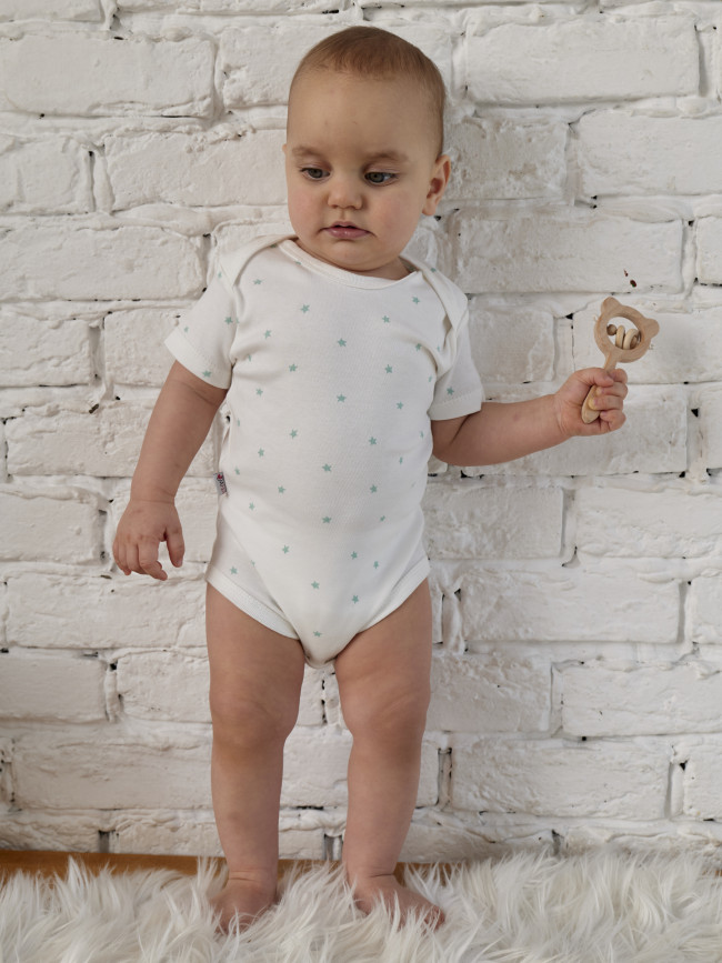 Набор боди лодочек с коротким рукавом, Звездочки, зеленый