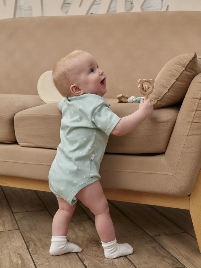 Набор боди лодочек с коротким рукавом, Звездочки, зеленый