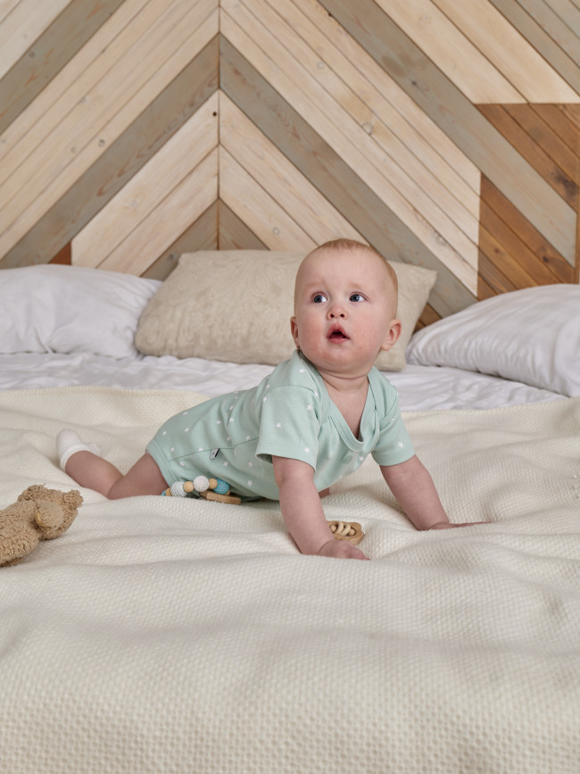 Набор боди лодочек с коротким рукавом, Звездочки, зеленый