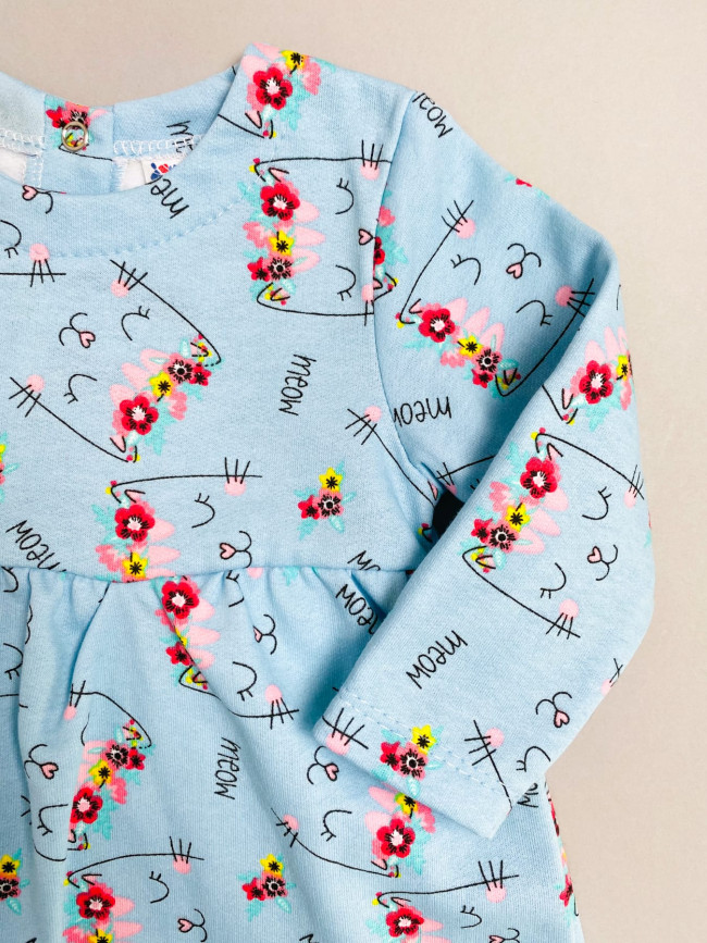 Утепленное боди-платье с длинным рукавом, Meow