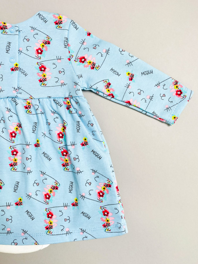 Утепленное боди-платье с длинным рукавом, Meow