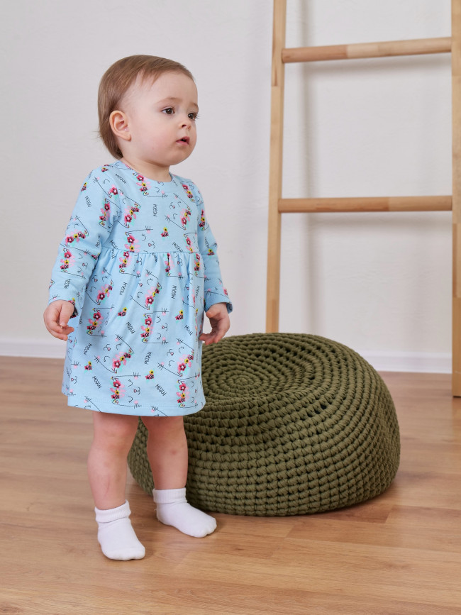 Утепленное боди-платье с длинным рукавом, Meow