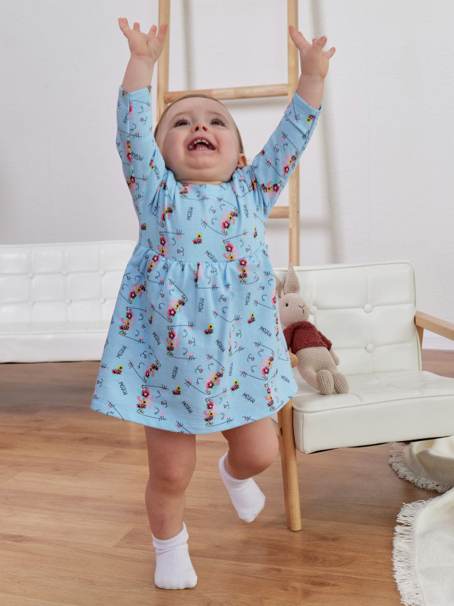 Утепленное боди-платье с длинным рукавом, Meow