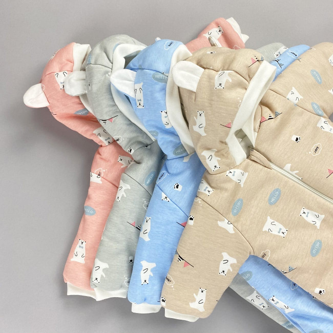 Комбинезон утепленный, бежевый, Белые медведи