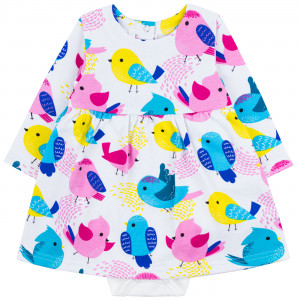 Утепленное боди-платье с длинным рукавом, Птенцы