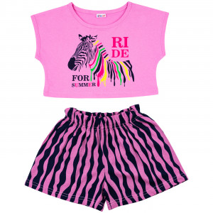 Комплект для девочки розовый, Зебра (кроп-топ и шорты)
