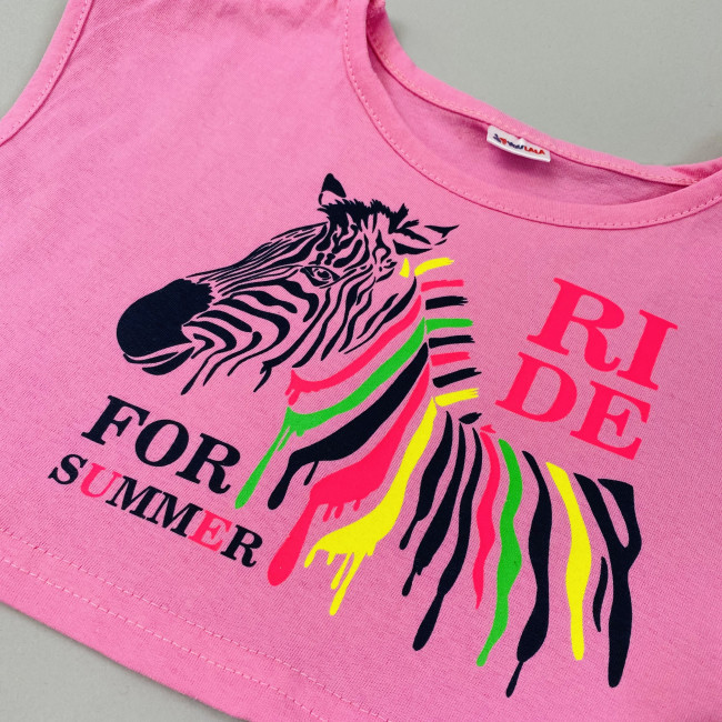 Комплект для девочки розовый, Зебра (кроп-топ и шорты) Комплект для девочки розовый, Зебра (кроп-топ и шорты)