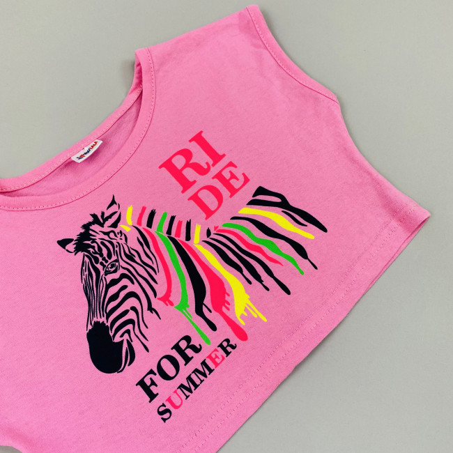 Комплект для девочки розовый, Зебра (кроп-топ и шорты) Комплект для девочки розовый, Зебра (кроп-топ и шорты)