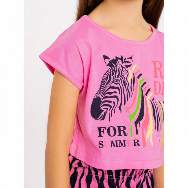 Комплект для девочки розовый, Зебра (кроп-топ и шорты) Комплект для девочки розовый, Зебра (кроп-топ и шорты)