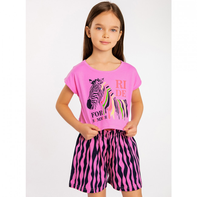 Комплект для девочки розовый, Зебра (кроп-топ и шорты) Комплект для девочки розовый, Зебра (кроп-топ и шорты)