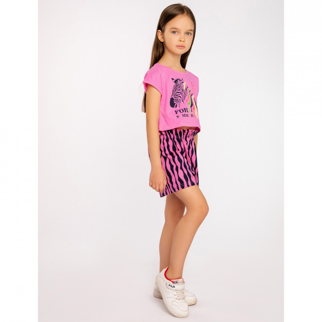 Комплект для девочки розовый, Зебра (кроп-топ и шорты) Комплект для девочки розовый, Зебра (кроп-топ и шорты)