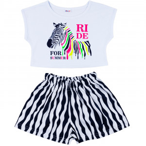 Комплект для девочки белый, Зебра (кроп-топ и шорты)