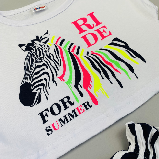 Комплект для девочки белый, Зебра (кроп-топ и шорты)