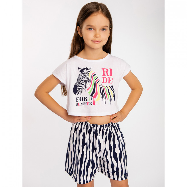 Комплект для девочки белый, Зебра (кроп-топ и шорты)