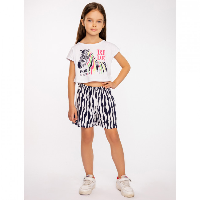 Комплект для девочки белый, Зебра (кроп-топ и шорты)