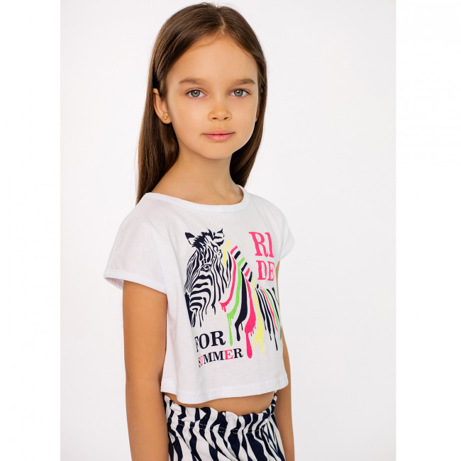 Комплект для девочки белый, Зебра (кроп-топ и шорты)