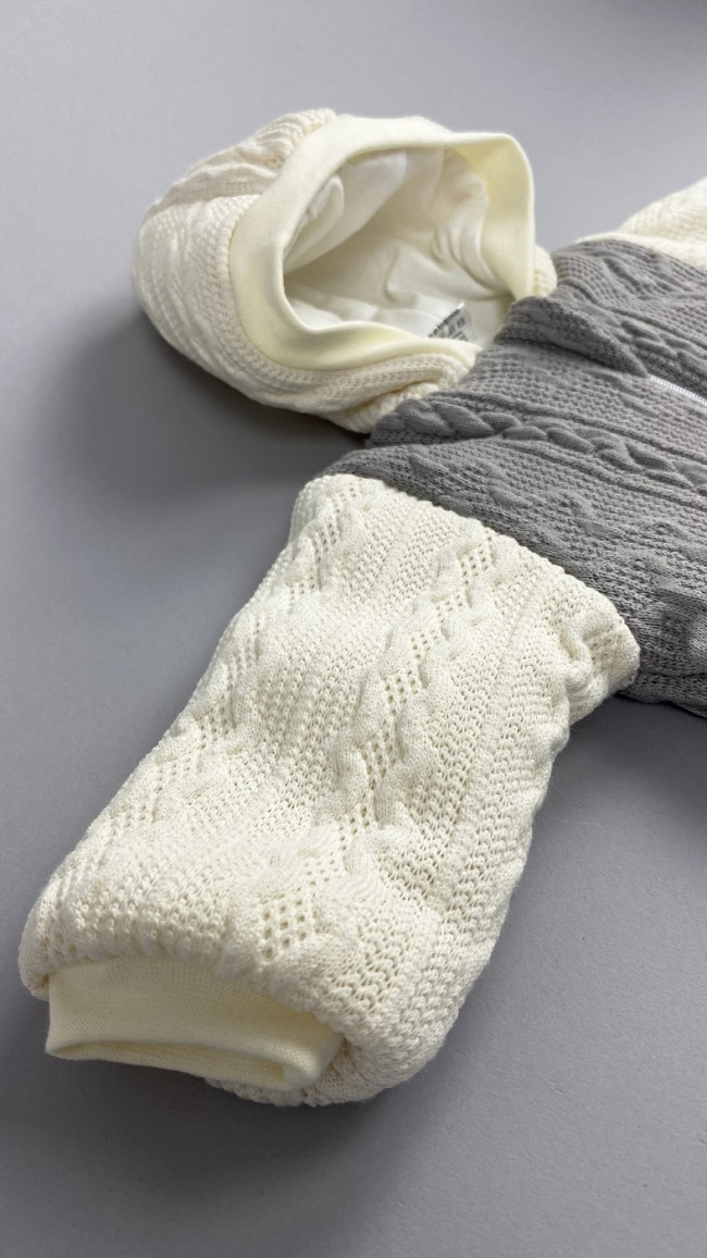 Комбинезон утепленный, серый/белый, Плетённые ромбы Комбинезон утепленный, серый/белый, Плетённые ромбы