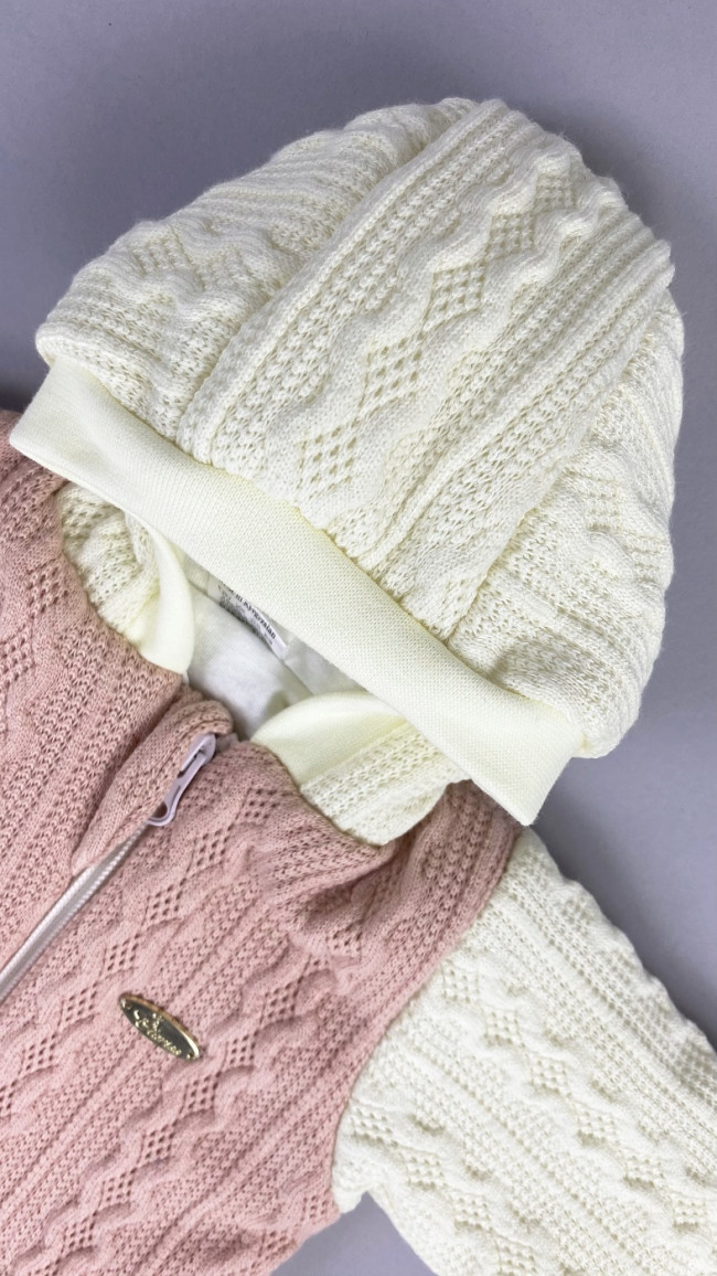 Комбинезон утепленный, розовый/белый, Плетённые ромбы Комбинезон утепленный, розовый/белый, Плетённые ромбы