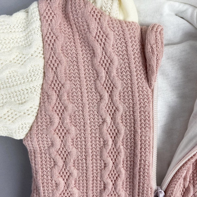 Комбинезон утепленный, розовый/белый, Плетённые ромбы Комбинезон утепленный, розовый/белый, Плетённые ромбы