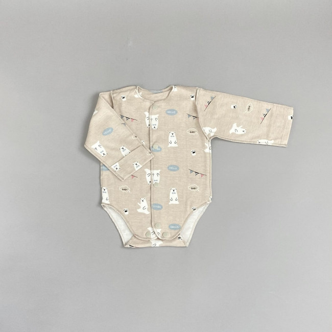 Боди детский, бежевый, Белые медведи