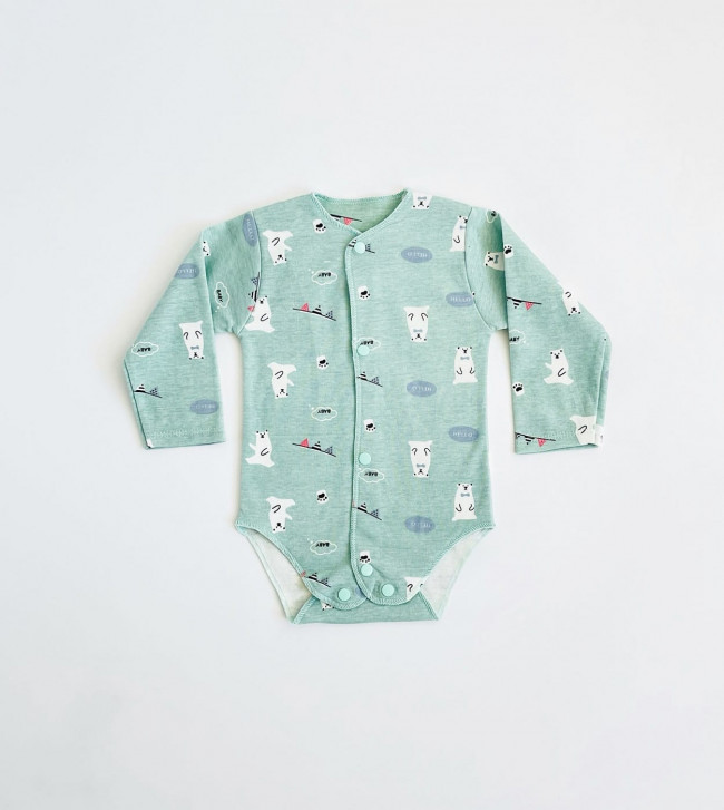 Боди детский, зеленый, Белые медведи