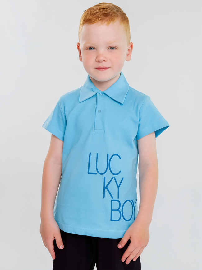 Футболка для мальчика, бирюзовая, Lucky boy
