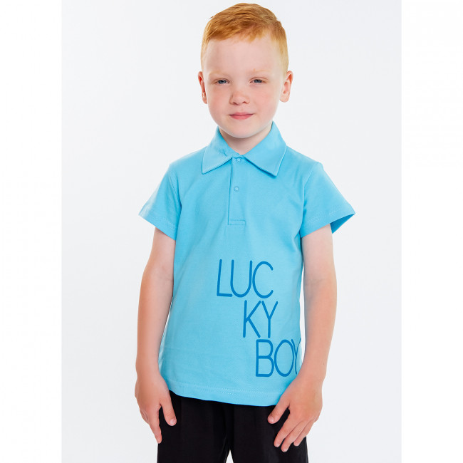 Футболка для мальчика, бирюзовая, Lucky boy