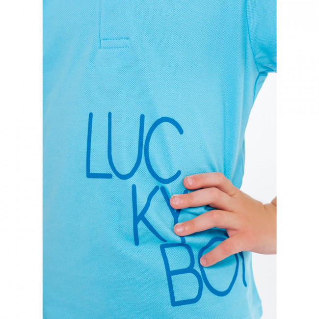 Футболка для мальчика, бирюзовая, Lucky boy Футболка для мальчика, бирюзовая, Lucky boy