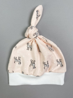 Шапочка детская фланелевая, розовая, Далматинцы