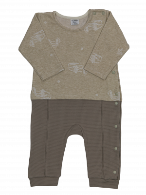 Комбинезон для мальчика комбинированный в клеточку, бежевый, Машинки