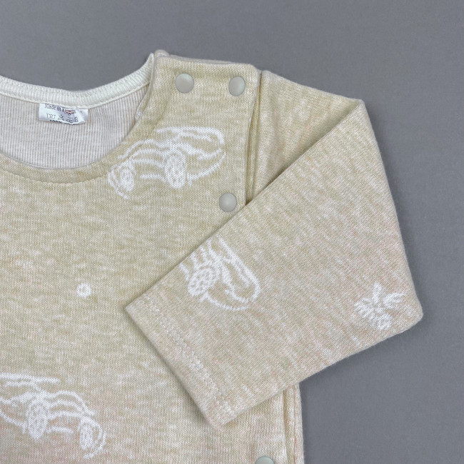 Комбинезон для мальчика комбинированный в клеточку, бежевый, Машинки