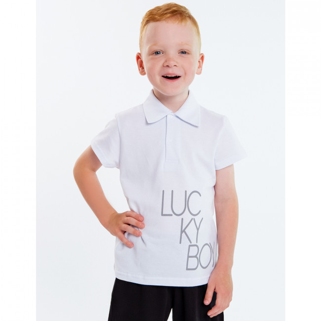 Футболка для мальчика, белая, Lucky boy Футболка для мальчика, белая, Lucky boy