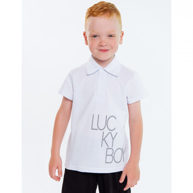 Футболка для мальчика, белая, Lucky boy Футболка для мальчика, белая, Lucky boy