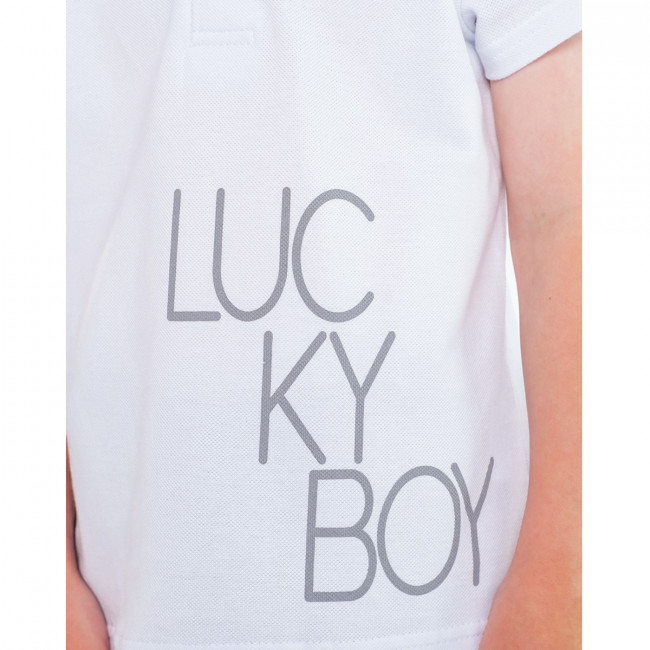 Футболка для мальчика, белая, Lucky boy Футболка для мальчика, белая, Lucky boy