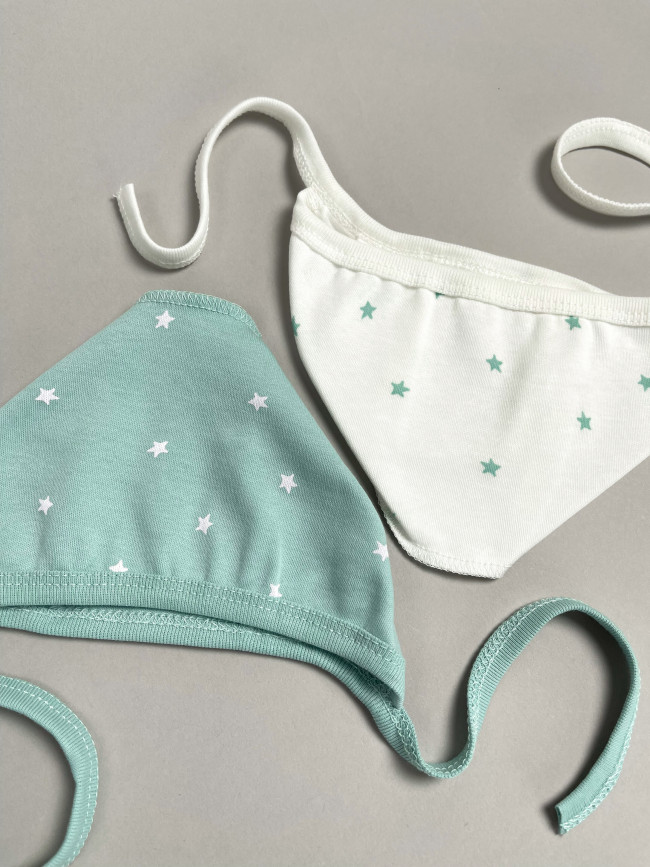 Комплект детских чепчиков, Звездочки, зеленый