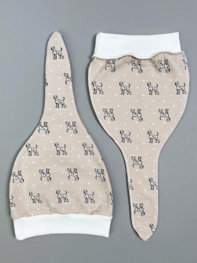 Шапочка детская фланелевая, какао, Далматинцы