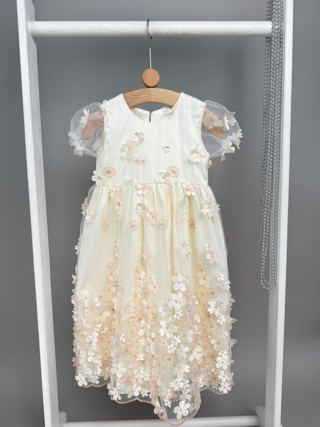 Длинное вечернее персиковое платье, Фрейзии Длинное вечернее персиковое платье, Фрейзии