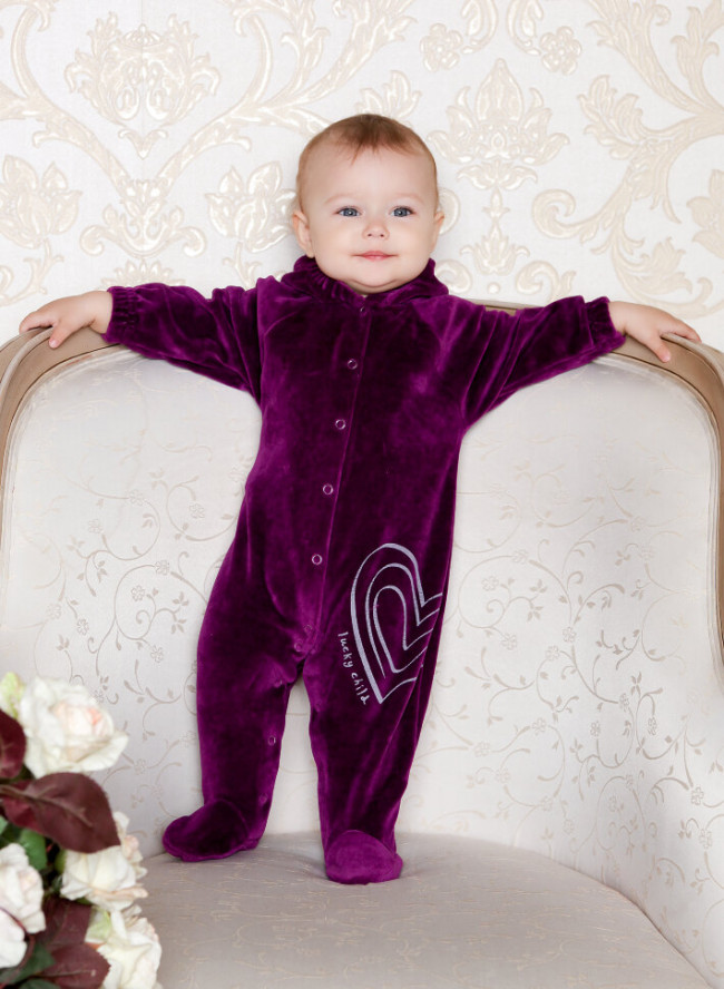 Комбинезон с капюшоном, фиолетовый, Велюр