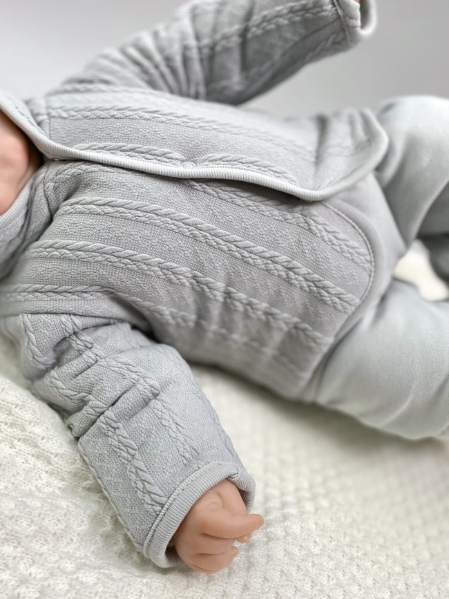 Комплект детский на синтепоне, серый, Вязаный микс