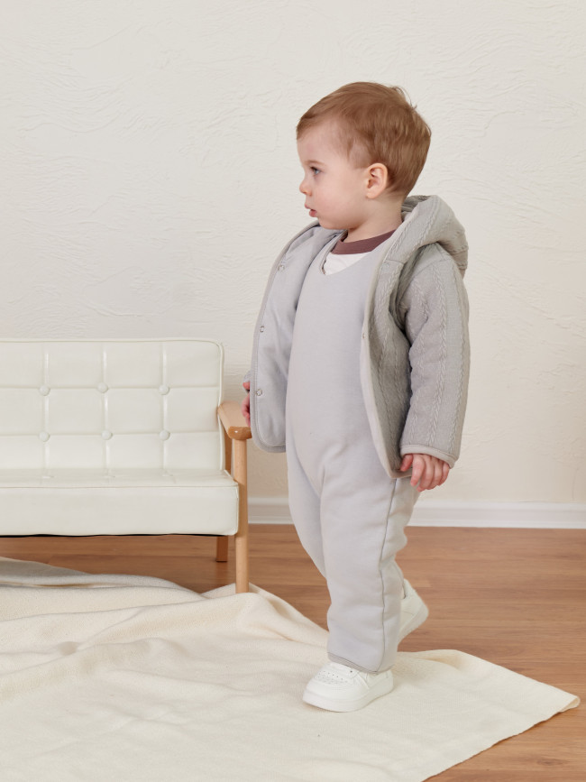 Комплект детский на синтепоне, серый, Вязаный микс
