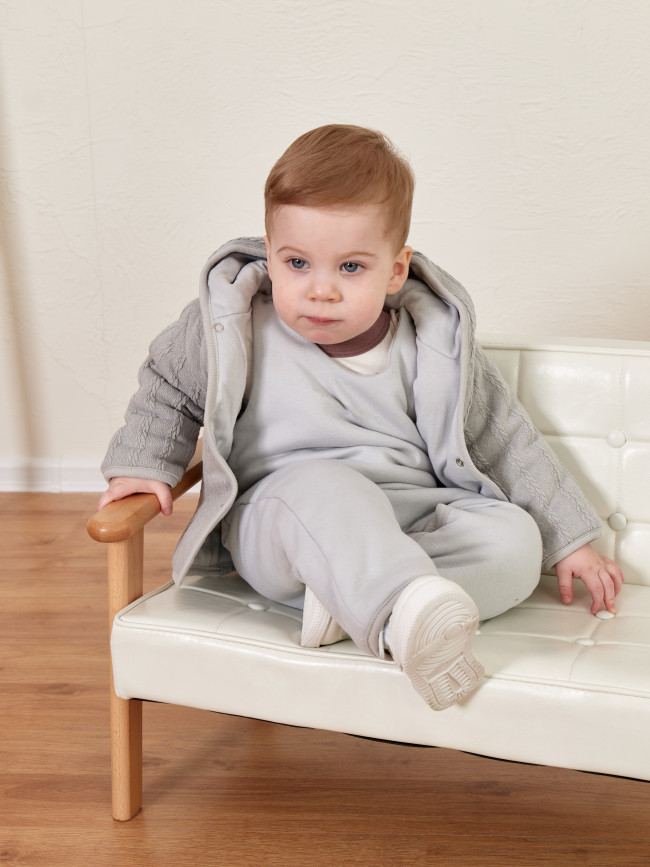 Комплект детский на синтепоне, серый, Вязаный микс