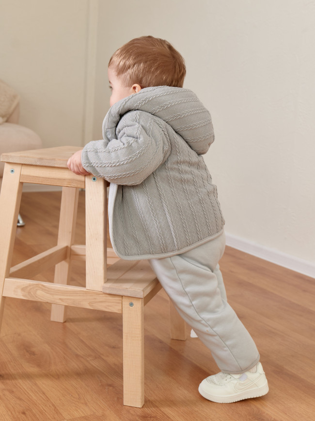 Комплект детский на синтепоне, серый, Вязаный микс