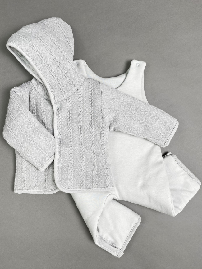 Комплект детский на синтепоне, серый, Вязаный микс