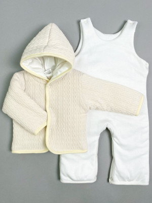 Комплект детский на синтепоне, молочный, Вязаный микс